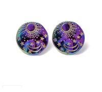 Boho Iridescent Sun, Moon and Star Stud Earrings, Handmade Two-Tone Statement Fashion Jewellery