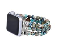 Boho Jasper Handmade Watch Band: Bohemian Natural Stone Smartwatch Stretch Cord Bands Compatible with Apple Watch 38mm/40mm/41mm/42mm/44mm/45mm/49mm Boho Imperial Jasper Natural Energy Stone Gemstone
