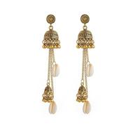 Boho Jhumka Bell Starfish Conch Indian Earring for Women Vintage Ethnic Chandelier Drop Tassel Long Dangle Tribal Earring Bollywood Traditional Gypsy Festival Diwali Beach Coastal Jewelry, S, Metal