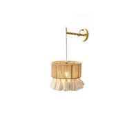 Boho Jute Rope Wall Sconce, d Brass Plug-in Hanging Wall Lamp with Macrame Tassels & Cylindl Shade, Modern Aesthetic Bedside Light for Bedroom, Living Room Decor.