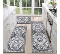 Boho Kitchen Rugs Set - Floral Oriental Accent Vintage Rug | Boho Laundry Mats | Kitchen Rugs Non Slip | Washable Carpet Set for Hallway, Patio, Entryway, Dining Room, Porch, Laundry