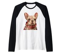 Boho Lace Patchwork French Bulldog Portrait Raglan Baseball Tee