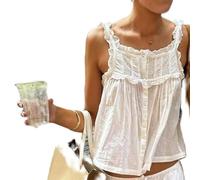 Boho Lace Vest for Women Babydoll Tie Front Embroidered Crop Tank Top Coquette Ruffle Blouse Shirts Sleeveless Top(Cute White,Medium)