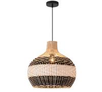 Boho Large Pendant Lighting for Kitchen Island Bamboo Weaving Pendant Light Cover Modern Rustic Round Ceiling Hanging Lamp Black Industrial Light Drum Chandeliers for Dining Room
