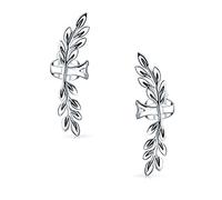 Boho Laurel Leaf Climber and Crawler Cartilage Ear Cuffs Clip Wrap Helix Non Pierced Earrings Western Jewelry For Women Teen .925 Sterling Silver