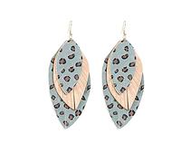 Boho Layered Leather Leaf Earrings for Women Girls Vintage Leopard Print Long Big Summer Statement Drop Dangle Hook Stud Lightweight Vintage Bohemian Beachy Jewelry (Grey)