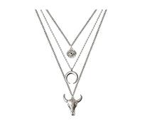 Boho Women's Layered Necklace, Cowboy Cowgirls Western Women's Necklace, Evil Eye Bull Head Necklace, Women's Western Jewellery (Silver)