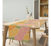 Boho Leaf Table Runner, Mid Century Retro Groovy Flowers 70s 60s Style Minimalist Plants Print Table Runner for Holiday Home Picnic Party Wedding Buffet Kitchen 13x108 Inch