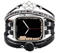 Boho Leather Band Compatible with Apple Watch Bands 40mm 44mm 45mm 46mm 41mm 38mm 42mm, Handmade for iWatch Series 10 9 8 7 6 5 4 3 2 1, Black/Infinite Love, 41/40/38/42mm(Series 10), Classic