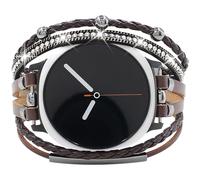 Boho Leather Bracelet Compatible with Samsung Galaxy Watch 8 Band 40mm/44mm, Galaxy Watch 8 Classic 46mm Handmade Multilayer Adjustable Strap for Galaxy Watch 8/8 Classic Women Men (Brown Black)