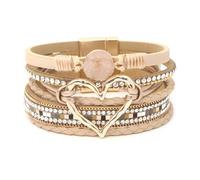 Boho Leather Bracelets for Women,Jewelry Heart Leather Wrap Bracelets,Yellow Multilayer Clasp Cuff Bangle,Handmade Braided Boho Multilayer Magnetic Buckle Bracelet for Women Gifts Birthday Presents