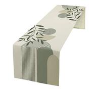 Boho Leaves Table Runner Sage Green Mid Century Modern Abstract Arch Geometric Minimalisted Spring Seasonal Dinner Runner for Farmhouse Kitchen Dining Home Holiday Party 13x90in