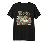 Boho Librarian Booklover Cottagecore Fantasy Book Dragon Cat Premium T-Shirt