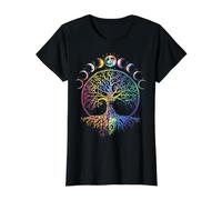 Boho Life Tree Phases of the Moon Vintage Bohemian Rainbow Value Graphic T-Shirt, Women, Black, S