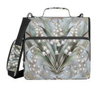 Boho Lily of Valley Floral 1.5-Inch 3-Rings Binder with Extra Pockets with Strap Laege Capacity Portable Home Travel Safe Storage Bag for School and Office