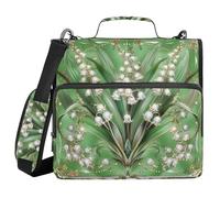 Boho Lily of Valley Floral Green 1.5 Inch 3 Rings Binder with Extra Pockets with Shoulder Strap & Handle Waterproof Portable Home Travel Safe Storage Bag for Middle School