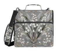 Boho Lily of Valley Floral Grey 3 Rings Binder Organizer with Strap Waterproof Portable Home Travel Safe Storage Bag for Middle School