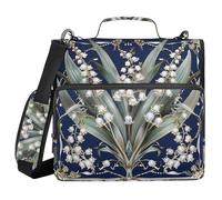Boho Lily of Valley Floral Navy Blue 1.5-Inch 3-Rings Zip Up Binder with Strap Waterproof Portable Home Travel Safe Storage Bag for School