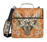 Boho Lily of Valley Floral Orange 1.5 Inch 3 Rings Binder Zipper with Handle and Removable Shoulder Strap Laege Capacity Portfolio Binder Suitable for Middle School