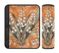 Boho Lily of Valley Floral Orange 2 pcs Strap pad Stop seat Belt Cutting into Neck for Sedan Protector para cinturón de carro