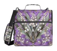 Boho Lily of Valley Floral Purple 3 Rings Binder Zipper with Handle Laege Capacity Portable Home Travel Safe Storage Bag for Middle Student
