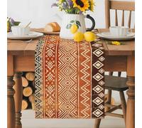 Boho Linear Table Runner 13x60 Inches Long Terracotta Brown Native Rustic Stripes Diamond Patterns Cotton Linen Table Runner Burlap Style for Dinner Table Party Decor Tabletop Decorations