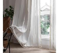 Boho Linen Curtains Farmhouse Cotton Cream Curtains 63" 84" 96" inches Length Semi Blackout Curtains with Embroidery Striped Light Filtering Drapes 2 Panels Set for Living Room Bedroom, Ivory White