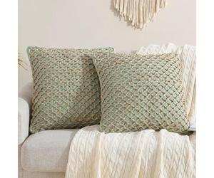 Boho Living Jada 2 Pc Decorative Throw Pillow Covers, Pillow Insert not Included, Premium Woven Design, Living Room Décor, (2) 20" x 20", Sage Green
