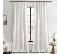 Boho Living Room Curtains & Drapes 105 Inches Long 2 Panels Set, Custom Beige White Linen Blend Simi Sheer for Dining Room, Pleated Light Filtering Privacy Tall Curtain for 104-106 Inches Large Window