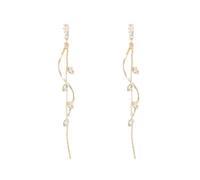 Boho Long Linear Olive Leaf Tassel Dangle Earrings for Women Elegant Rhinestone Geometric Birthstone Leaves Charms Drop Studs Dangling Earring Lightweight Bohemian Birthday Party Jewelry, M, Metal, No