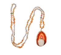Boho Long Natural Stone Beads Pendant Crystal Hand Knotted Jewelry for Women