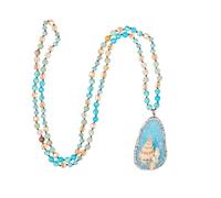 Boho Long Natural Stone Beads Pendant Crystal Hand Knotted Jewelry for Women