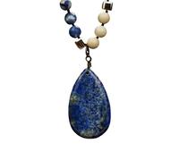 Boho Long Necklaces for Women Men,Natural Beaded Stone Pendant Necklaces Handmade Bohemian Western Healing Crystal Pendant Necklace Fashion Charm Jewelry Gift Lapis Lazuli