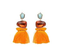 Boho Long Tassel Dangle Drop Earrings Vintage Rhinestone National Style Tassel Statement Earrings (Orange)