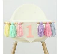 Boho Macaron Handmade 1st Birthday High Chair Banner First Highchair Banner For Baby Girls Wood Bead Tassel Garland 1 Birthday Party Decorations Princess Photoshoot Props Photo Props(Yellow)