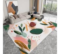 Boho Machine Washable Area Rug 120 x 170 cm, Living Room Abstract Geometric Colour Block Botanical Printed Rectangle Rug Bedroom Non-slip Carpet - Soft Low Pile Carpet Playroom Floor Decorate