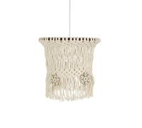 Boho Macrame Hanging Lamp Shade - Handmade Woven Pendant Light for Bedroom, Living Room, Nursery & Office - Bohemian Ceiling Light Fixture, Tassel Cotton Rope Lampshade Home Decor (White-2)