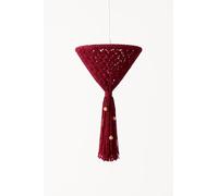 Boho Macrame Hanging Lamp Shade - Handmade Woven Pendant Light for Bedroom, Living Room, Nursery & Office - Bohemian Ceiling Light Fixture, Tassel Cotton Rope Lampshade Home Decor (Red-1)