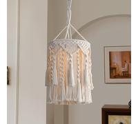Boho Macrame Lamp Shade with Tassels Handmade Cotton Rope Pendant Light Shade Bohemian Hanging Ceiling Light Cover for Bedroom, Living Room & Nursery Decor 30cm Easy Fit Shabby Chic Chandelier Shade