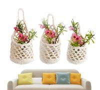 Boho Macrame Plant, Hanger Cream Hand Woven, 20 x 10 cm/7.87 × 3.94 inches, with Wall Mounted Flower Pot Holder Cotton Rope Knot Design, Hanging Basket, Plant Display for Home Patio Balcony