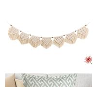 Boho Macrame Wall Decoration - Chic Woven Fringe Garland | Banner Tapestry with Beads for Bedroom Decoration Over the Bed, Large Handmade Cotton Art, Bohemian Home Decoration