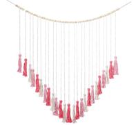 Boho Macrame Wall Hanging, 43 x 39 in, Blush Pink Wall Decor with Wooden Beads, Large Handmade Cotton Rope Tapestry for Bedroom, Living Room, Wedding, Apartment