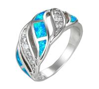 Boho Male Female Blue Opal Stone Ring Charm Silver Color Crystal Engagement Ring Cute Bridal Geometric Wedding Rings For Women