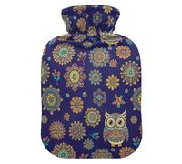 Boho Mandal Owl Blue Hot Water Bottle with Cover for Pain Relief Heating Bottles for Back Pain, 2L