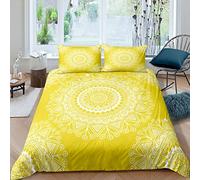 Boho Mandala Bedding Set Hippie Mandala Duvet Cover for Kids Boys Girls Teens Decor Chic Flowers Comforter Cover Exotic Floral Decorative Yellow White 3Pcs Zipper King Size