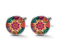 Boho Mandala Colorful Flowers Alloy Cufflinks for Men 17mm 20mm Shirt Cuff Links for Wedding Business Formal Dress Father's Day Birthday Gift for Him