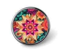 Boho Mandala Colorful Flowers Button Pin,Design Your Own Personalized Pin Back Button Badges Exquisite Round Badge Travel Brooch Metal Decorative Pins for Hat Clothes Backpack