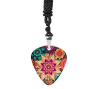 Boho Mandala Colorful Flowers Guitar Pick Necklace Exquisite Titanium Steel Personalized Necklaces Cool Pendant Necklaces Fashion Guitar Pick Holder Necklace Unique Gifts for Adult
