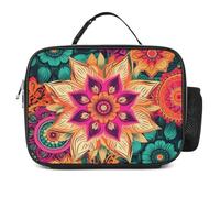 Boho Mandala Colorful Flowers Insulated Lunch Bag, Large Capacity Portable Meal Tote, Leakproof Thermal Lunch Box Bag with Detachable Foldable Design, Ideal for Office Camping Hiking Daily Use