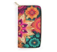 Boho Mandala Colorful Flowers Long Wallet with Zip Rodeo Wallet Credit Card Holder Mini Purse Passport Bag for Men Women